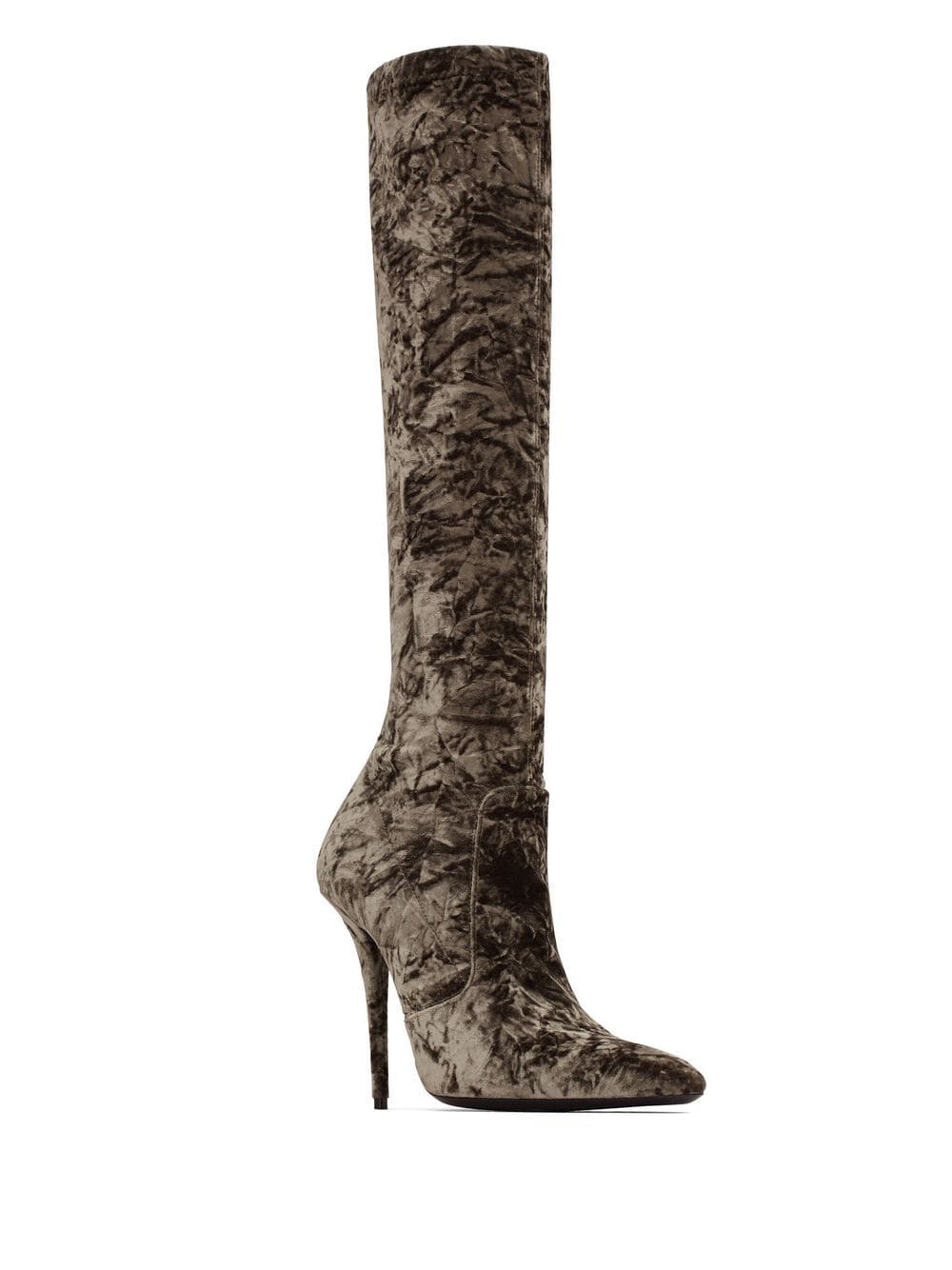 Shop Saint Laurent Ella Velvet 110mm Thigh-high Boots In Brown