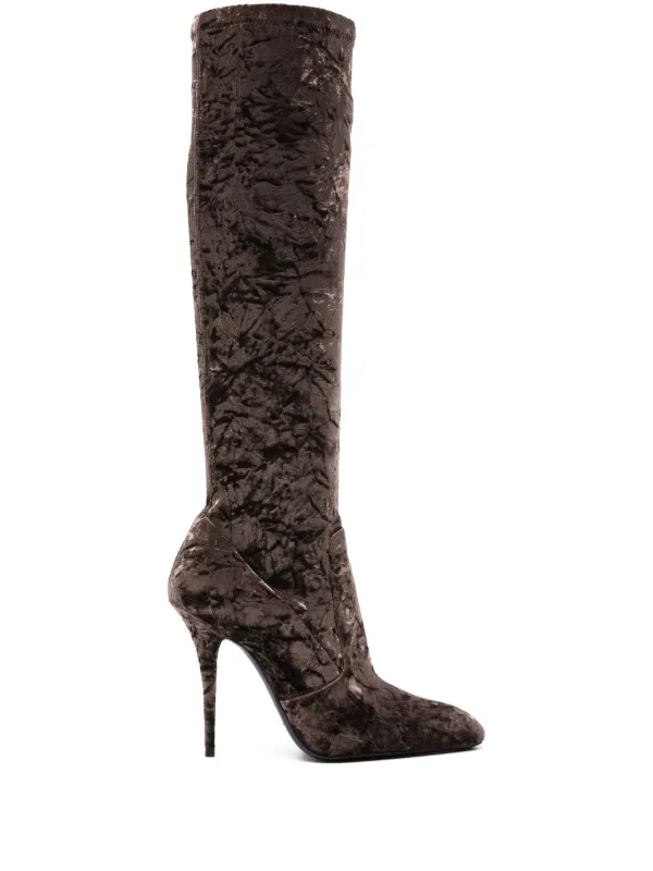 Saint Laurent Ella 110mm crushed velvet Boots Brown FARFETCH AU