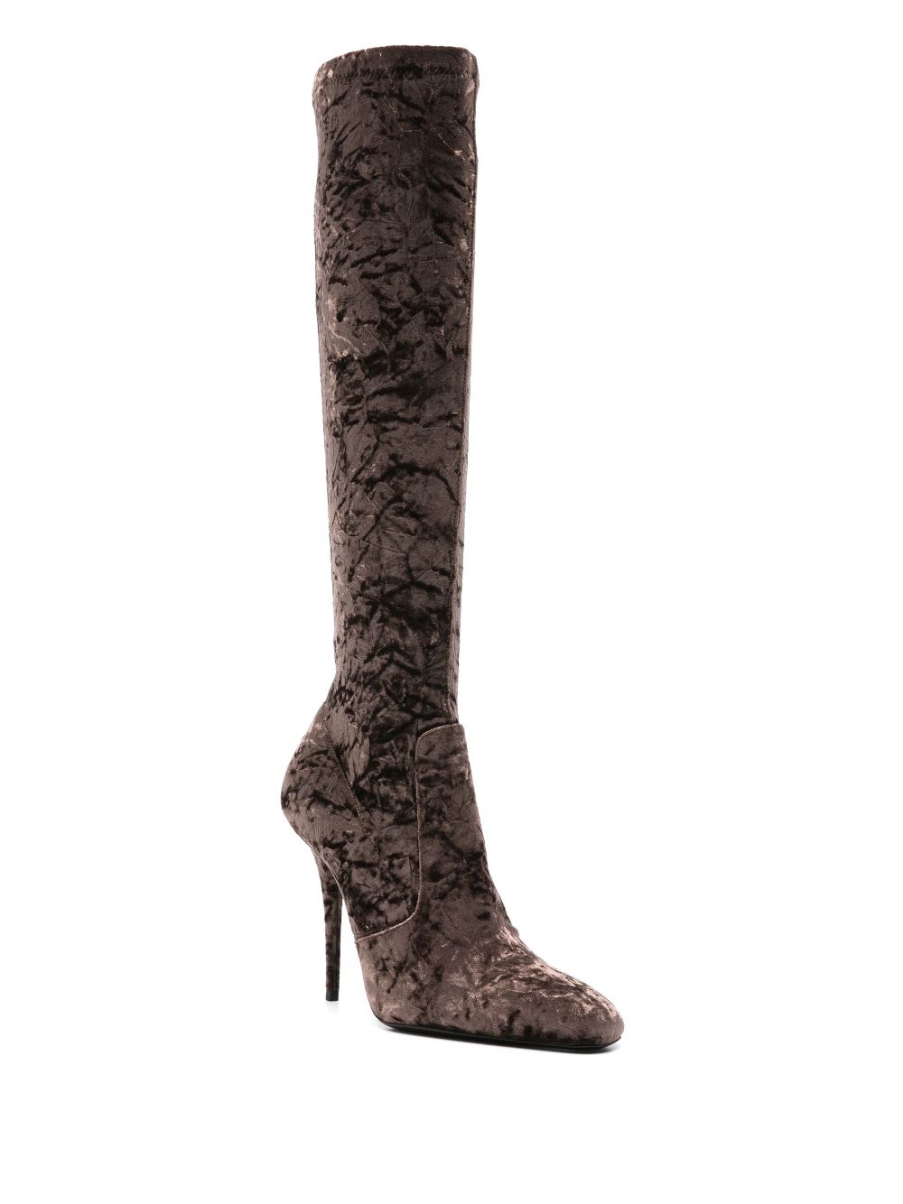 Saint Laurent Ella 110mm crushed-velvet boots - Brown