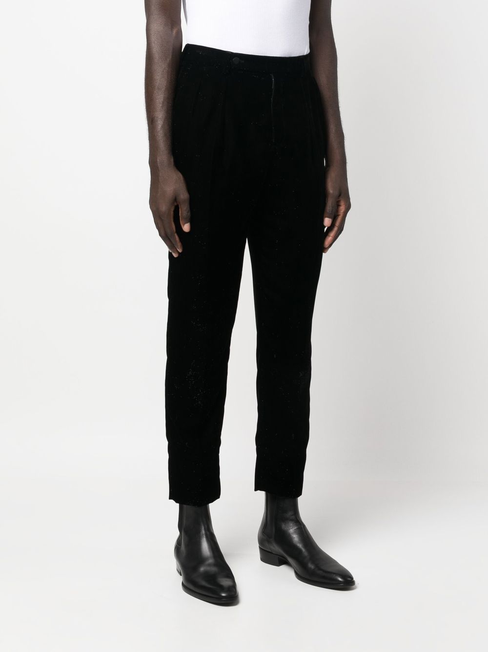 Shop Saint Laurent Velvet Cropped Trousers In Black