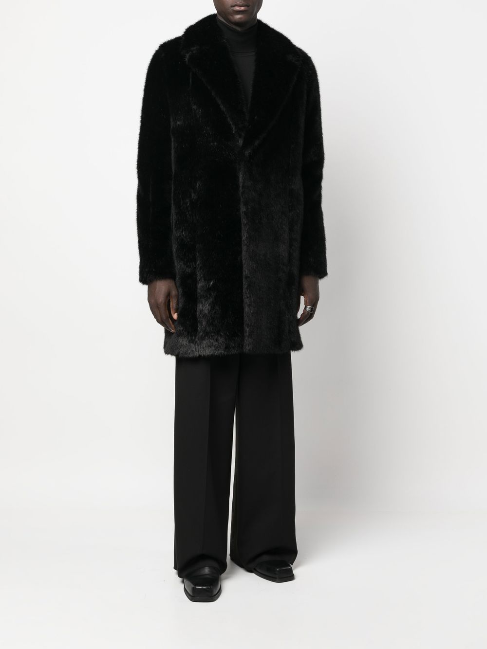 Shop Saint Laurent Faux Fur Mid-length Coat In Black