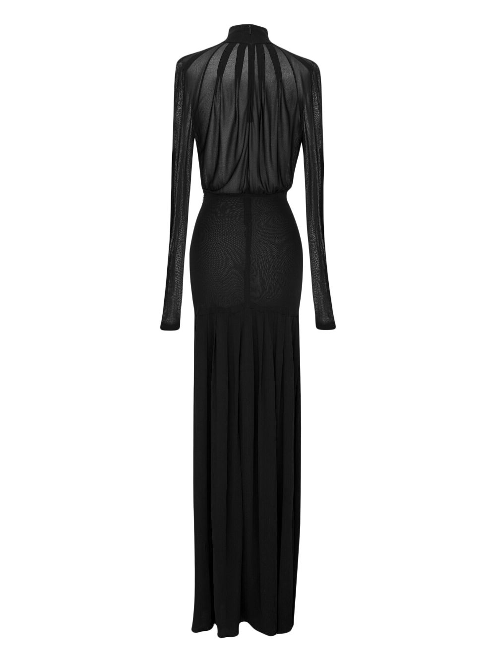 Shop Saint Laurent Sheer Long-sleeve Gown Dress In Black