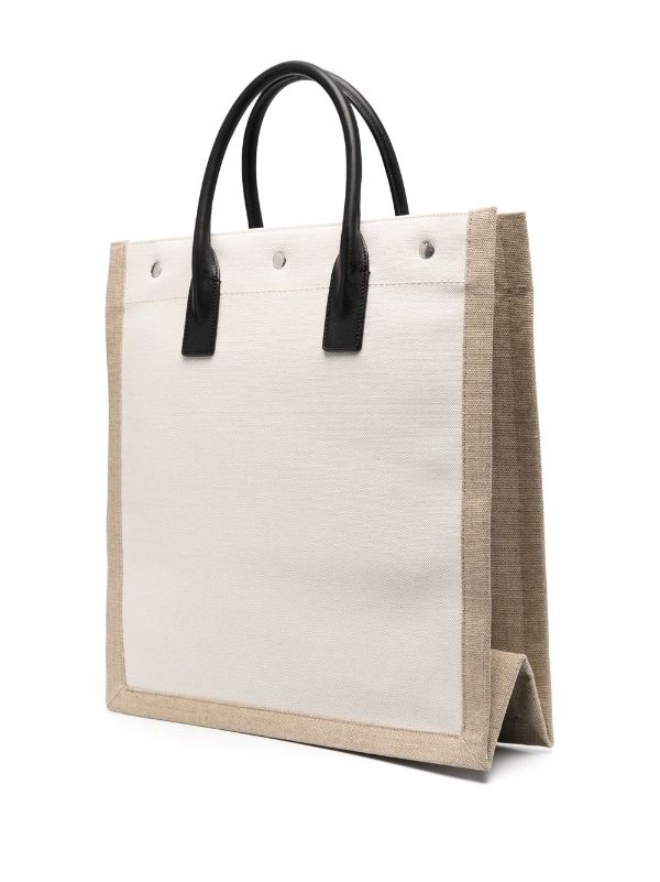 White Rive Gauche logo-printed linen-blend tote bag, Saint Laurent