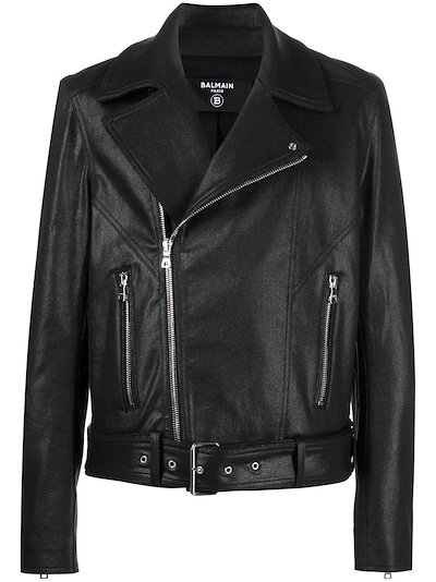 Balmain - coated denim biker jacket