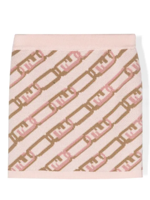 Fendi Kids Lock logo knitted wool skirt 