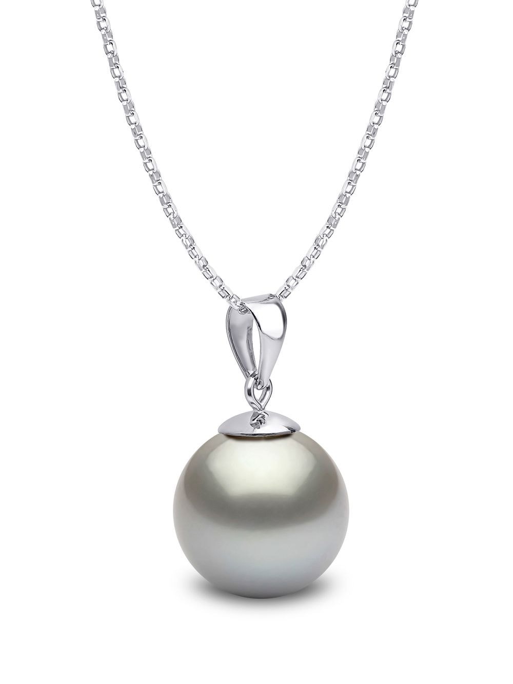Shop Yoko London 18kt White Gold Classic 9mm Grey Tahitian Pearl Pendant Necklace In Silver