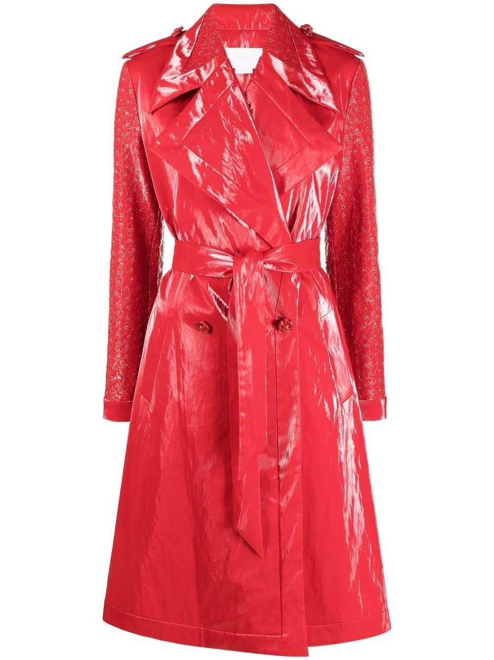 Image 1 of Genny vinyl-effect floral trench-coat