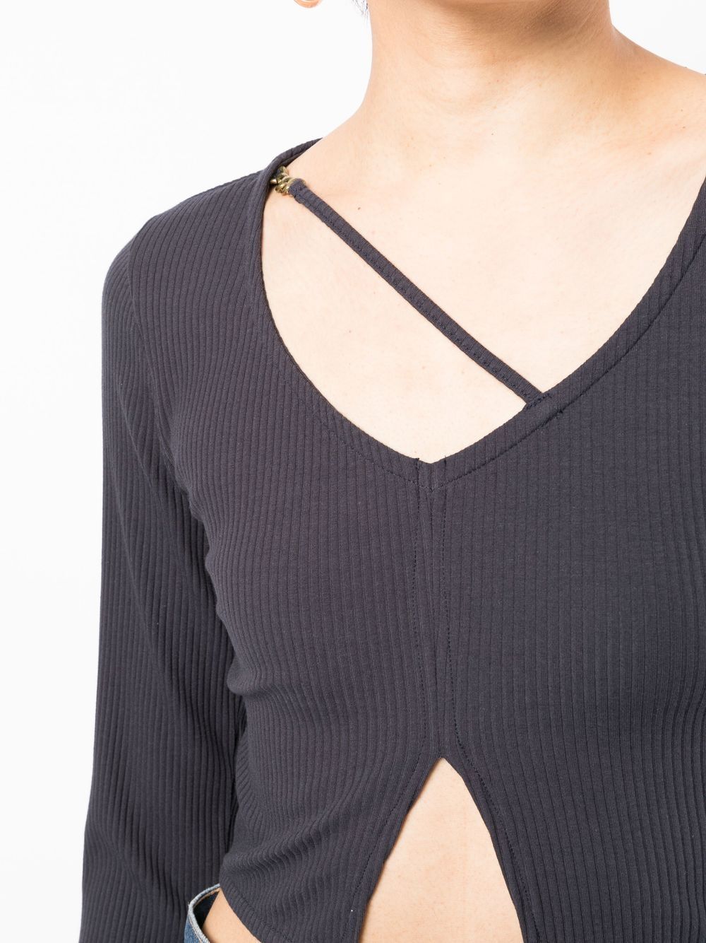 Shop Izzue Ribbed Cropped Jersey Top In Grey