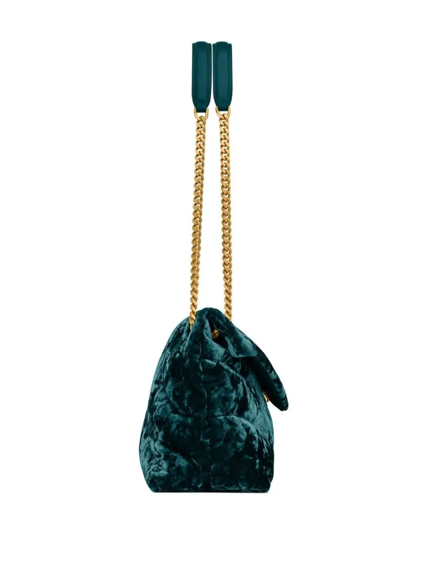 Saint Laurent Small Puffer Crushed Velvet Shoulder Bag - Emerald/Vert