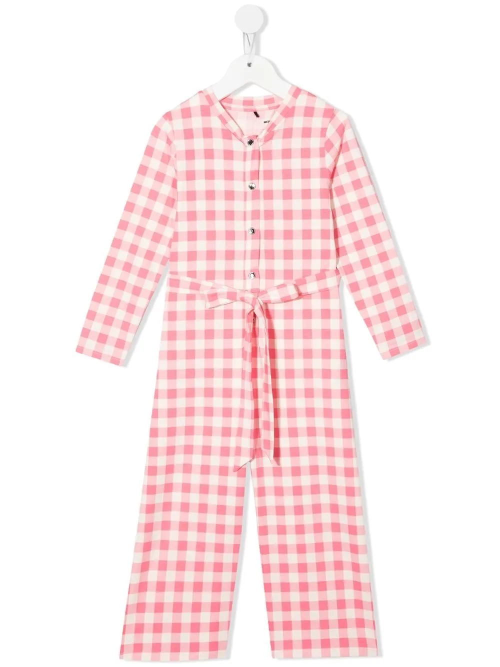 Shop Mini Rodini Gingham Long-sleeve Jumpsuit In Pink