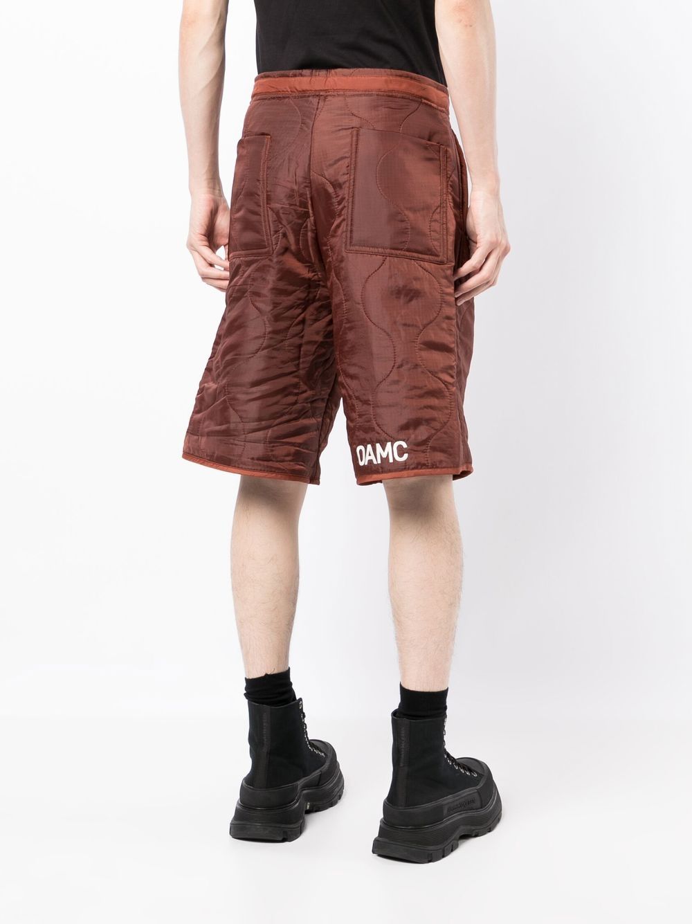 Shop Oamc Embroidered-logo Quilted Shorts In Orange