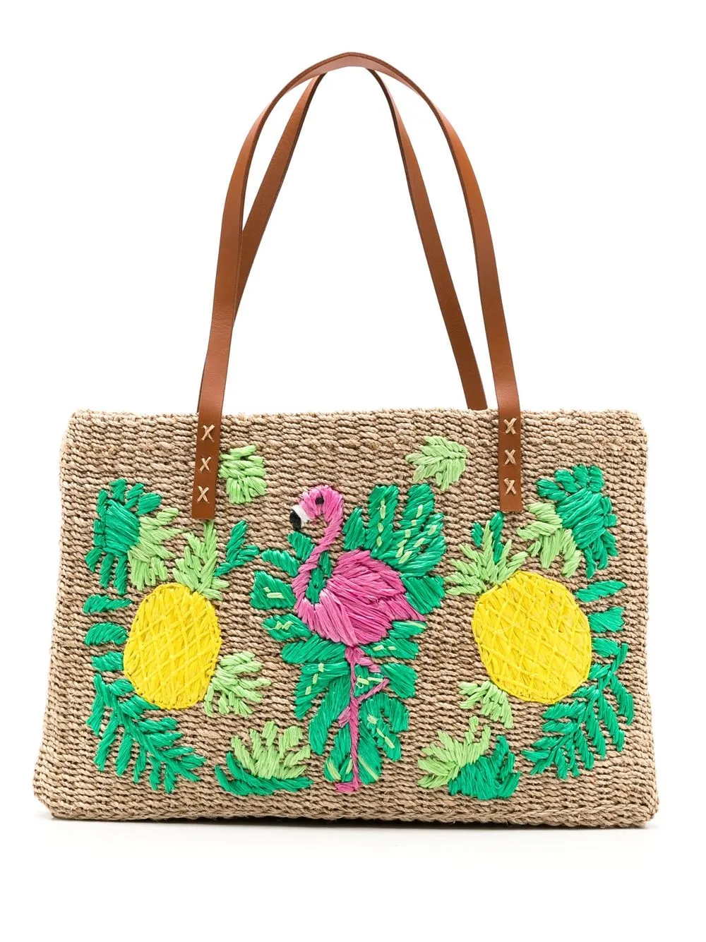 

SERPUI Charlotte embroidered straw tote bag - Neutrals