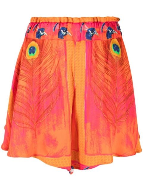 DEPENDANCE peacock-print high-waist shorts