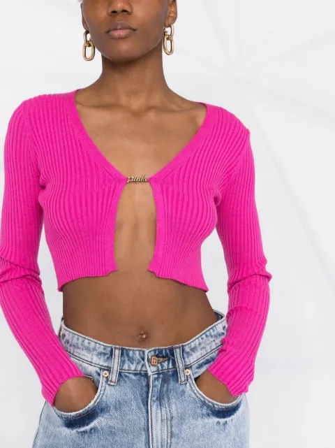 PINKO logo-charm Ribbed Cardigan - Farfetch