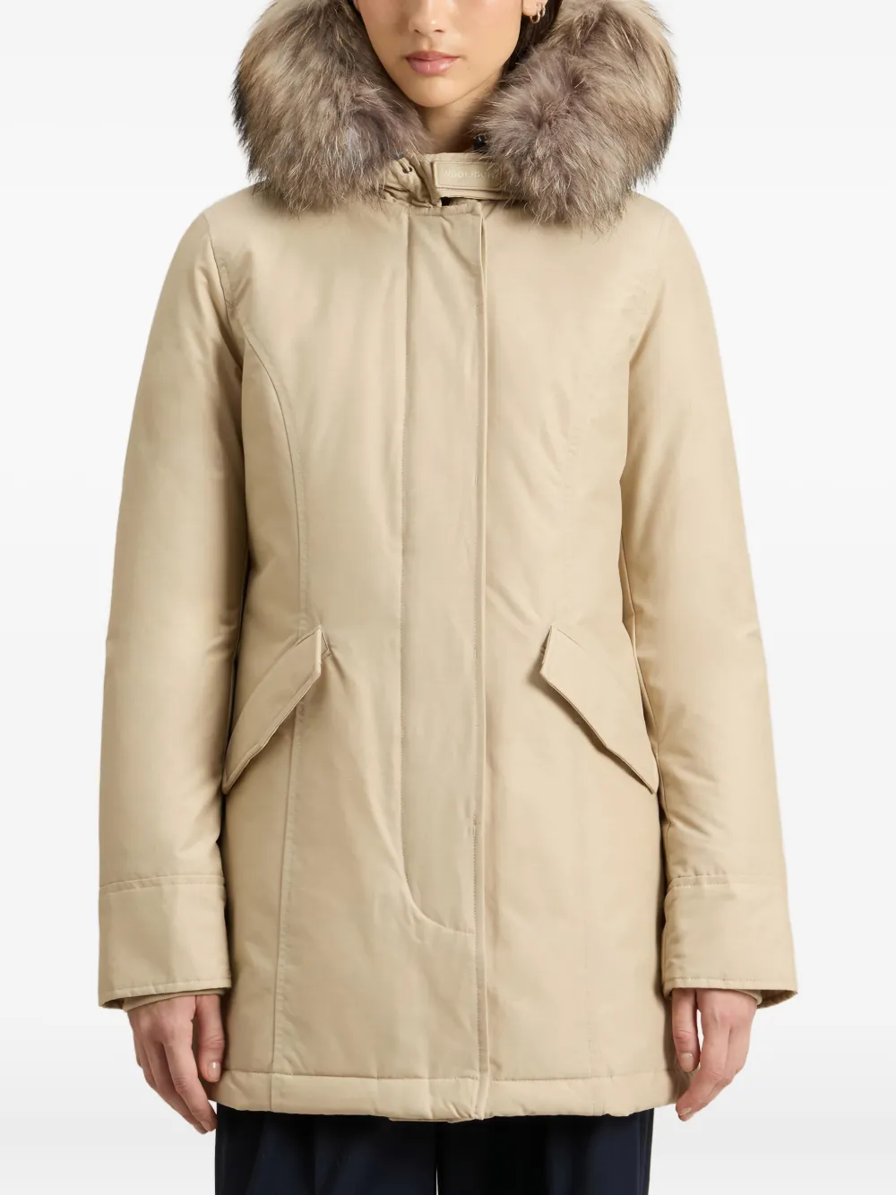 Woolrich Fur-trimmed Hooded Jacket In Neutral