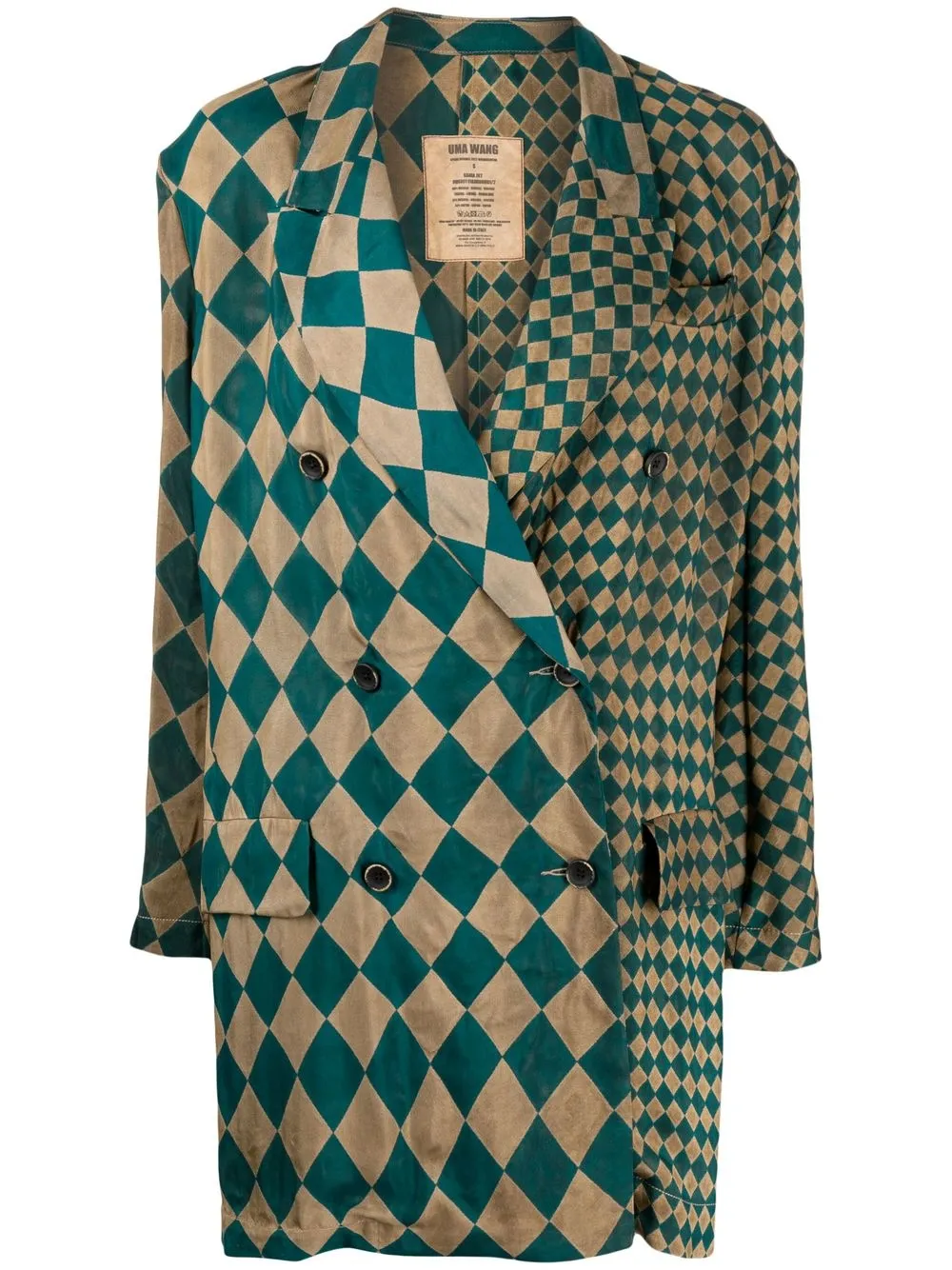 Uma Wang multi-print tailored coat | Green | Image 1