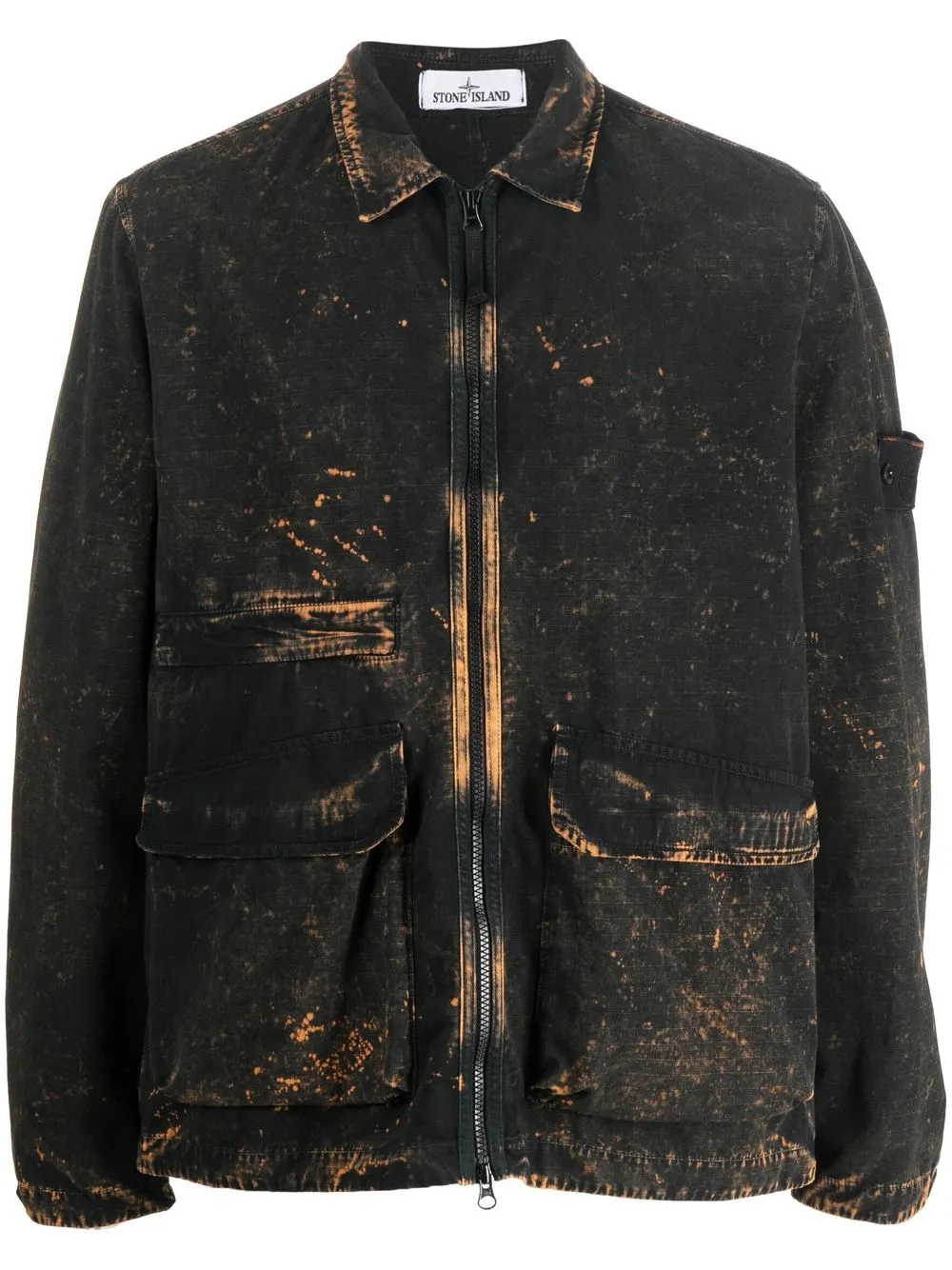 

Stone Island chamarra con efecto envejecido y cierre - Negro