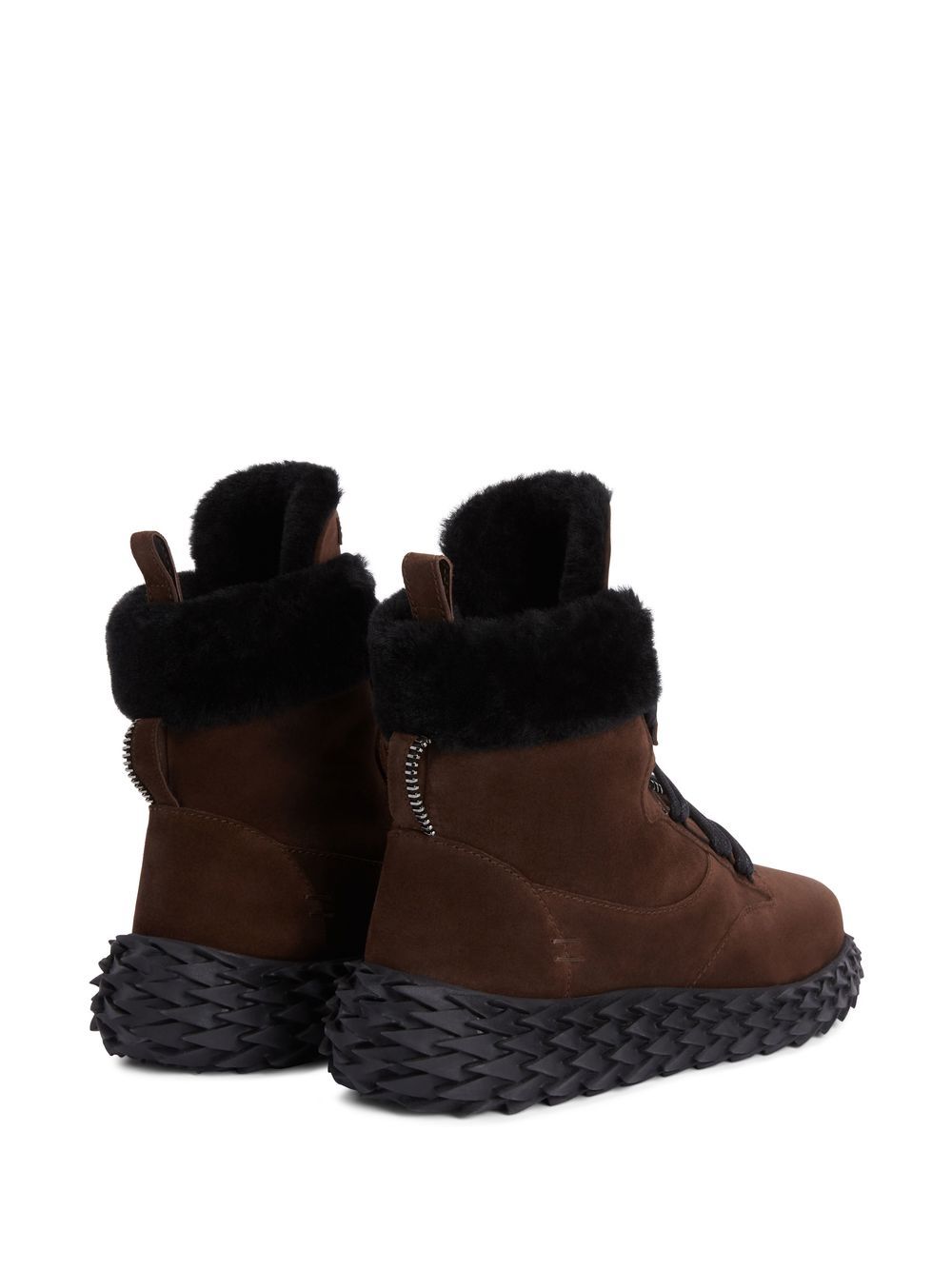 Shop Giuseppe Zanotti Shearling-trim Hi-top Sneakers In Braun