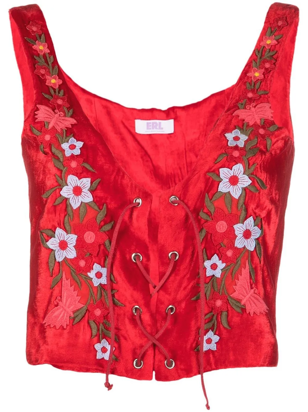 

ERL top corto con bordado floral - Rojo