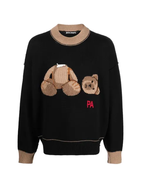 Palm Angels long-sleeve bear-embroidered wool jumper