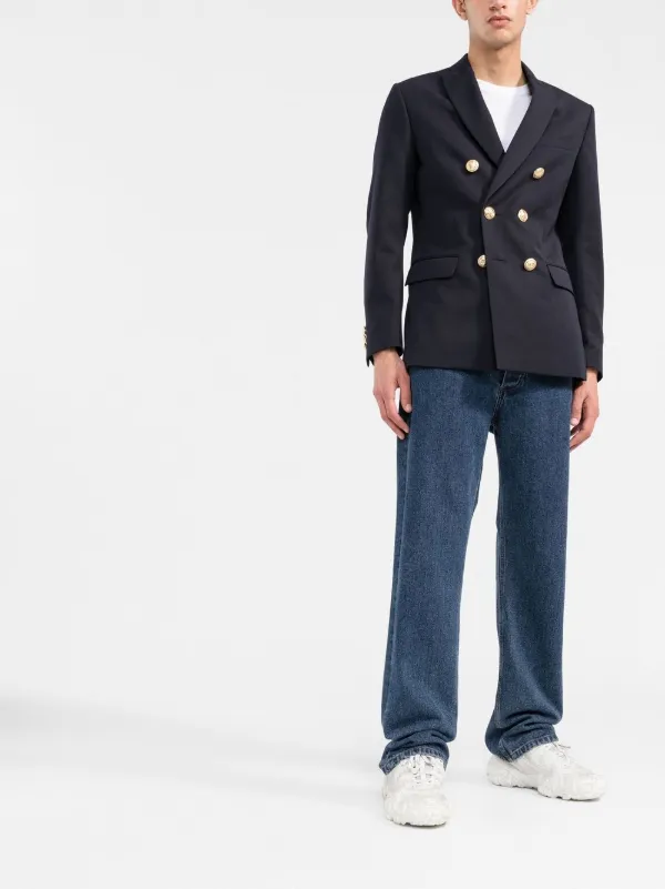 【関税&送料込み】Palm Angels Double-Breasted Jacket Palm Angels palm-embroidered double-breasted Blazer | Blue