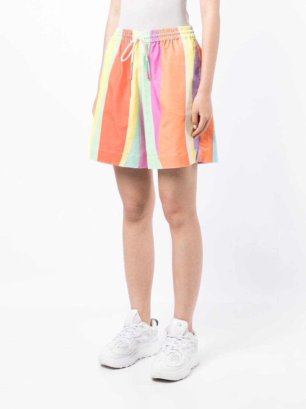 Shop Mira Mikati Stripe-print Drawstring-waist Short Shorts In Multicolour