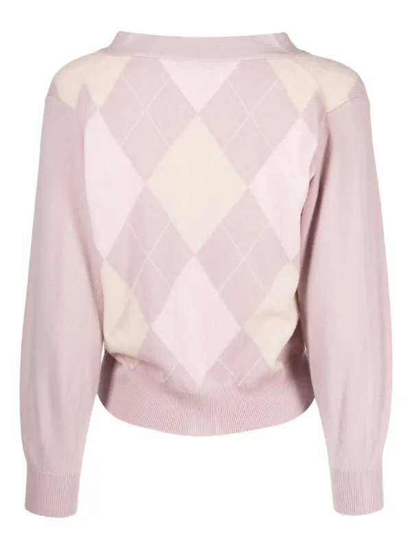 Pringle Of Scotland argyle-check fine-knit Cardigan Pink