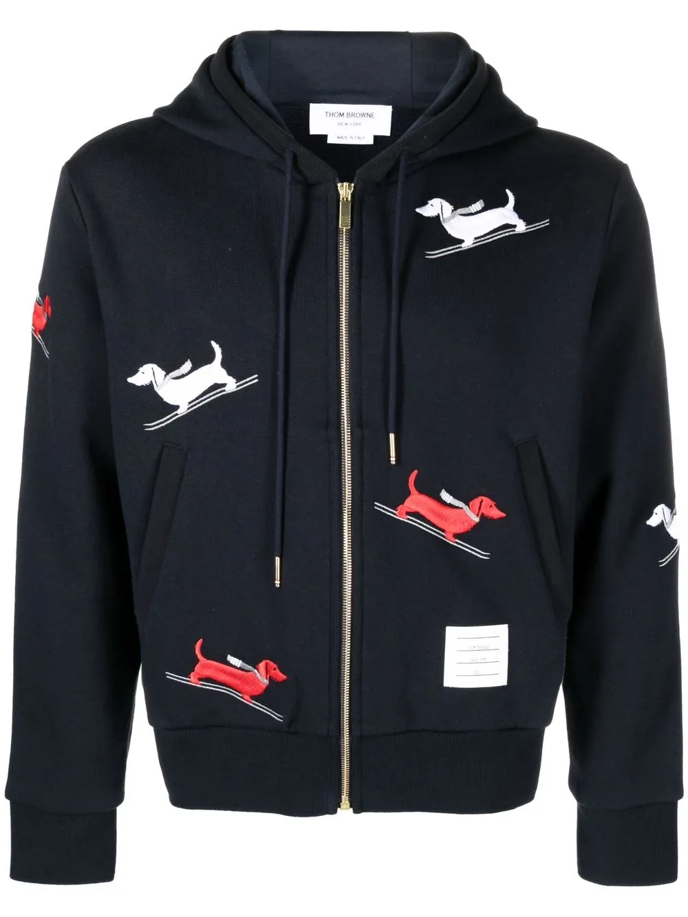 Thom Browne Hector Ski Embroidery Loopback Zip Hoodie In Blue