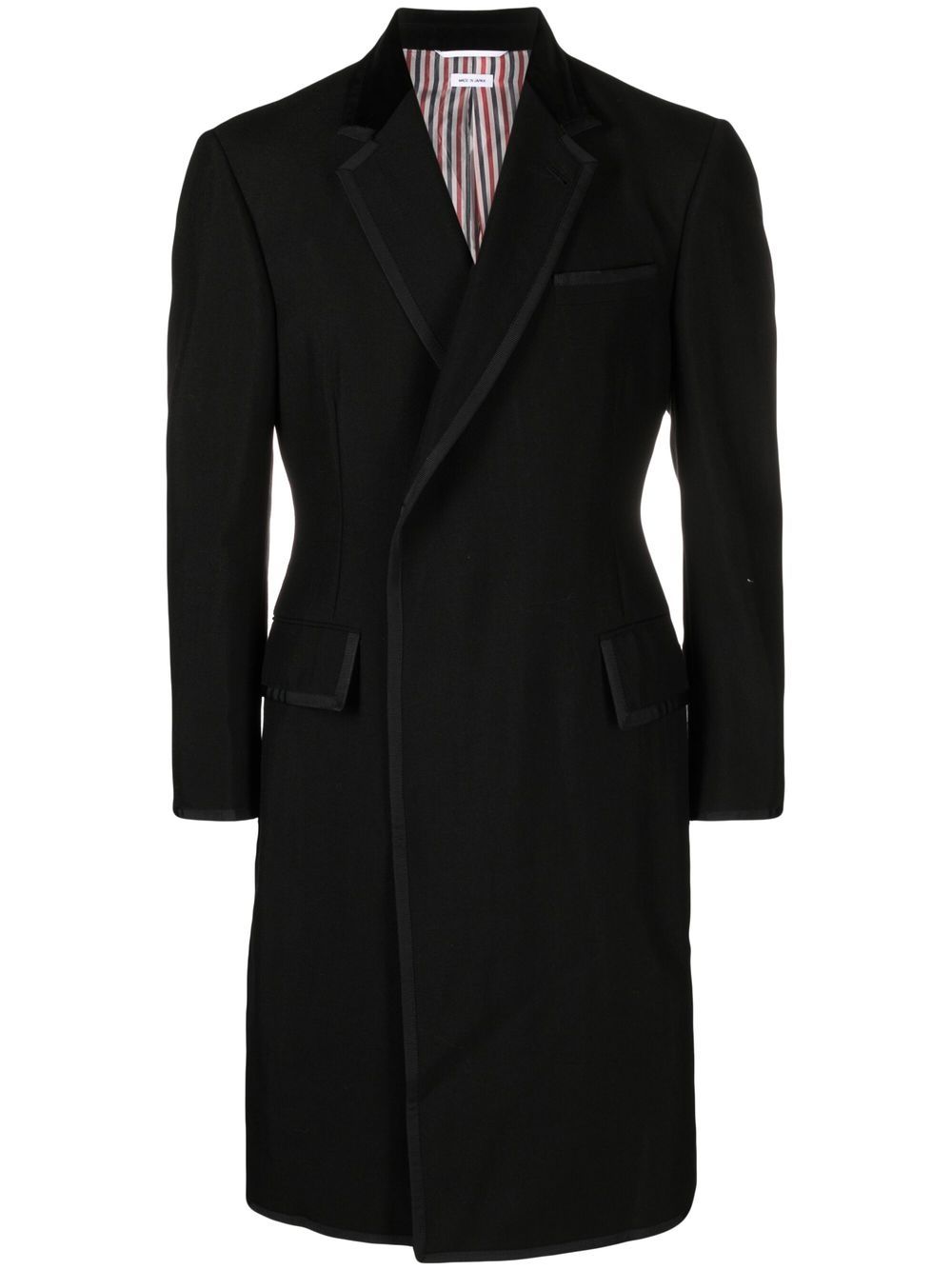 Thom Browne Long Grosgrain Ribbon-trim Coat In Black