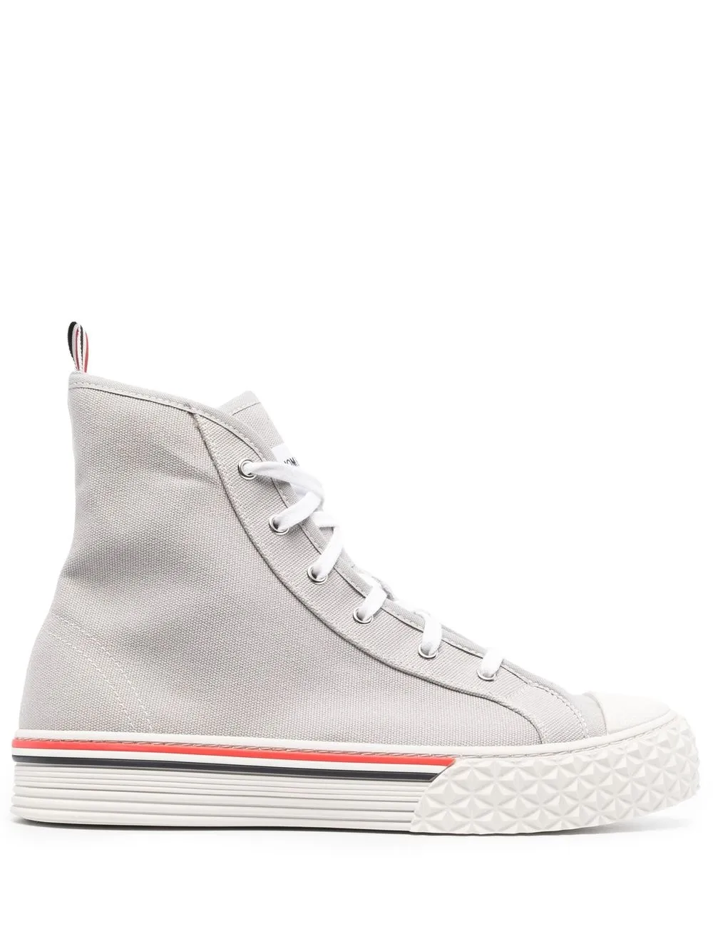 

Thom Browne tenis altos RWB con rayas estampadas - Gris