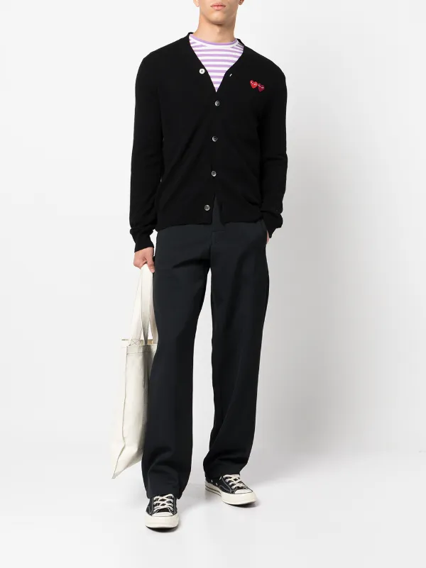 Comme Des Garçons Play Double Heart Cardigan | Black | FARFETCH