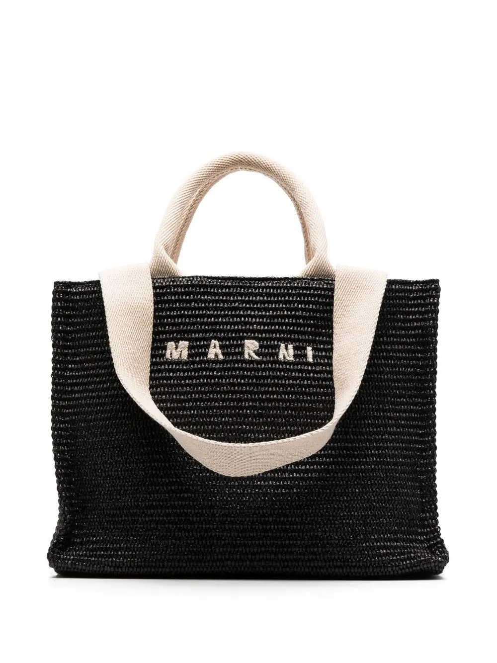 

Marni logo-embroidered raffia tote bag - Black