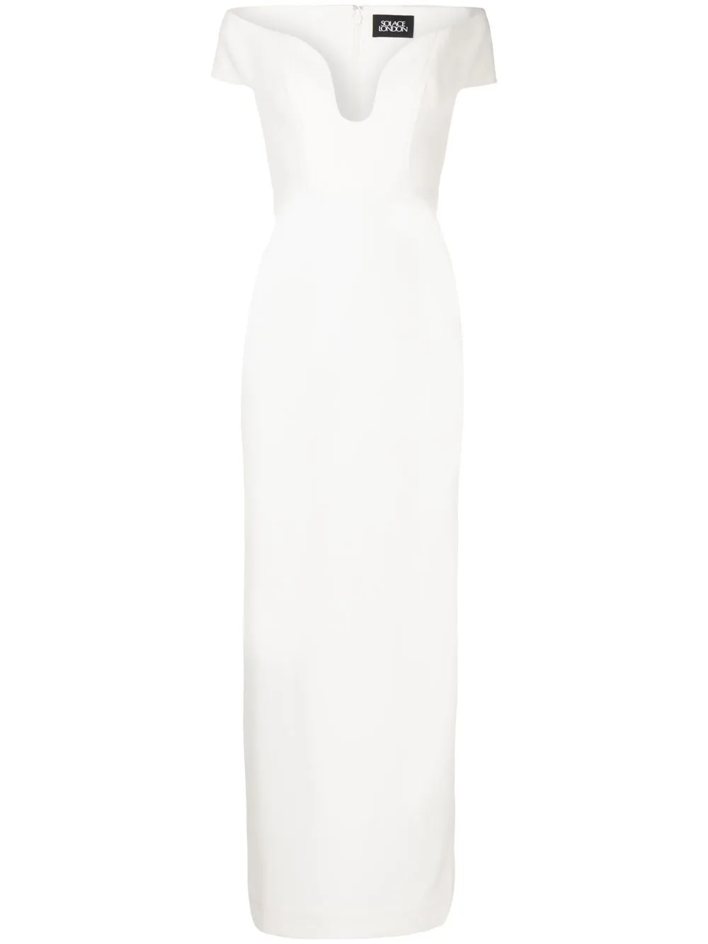 

Solace London vestido largo con hombros descubiertos - Blanco