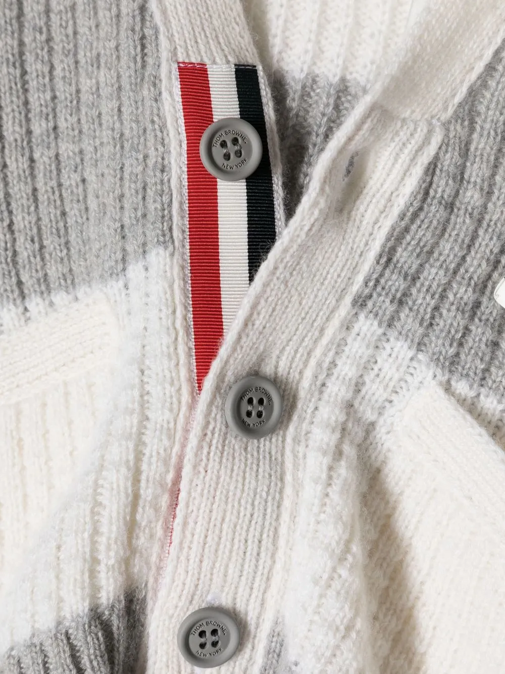 Thom Browne Striped Button-up Cardigan In Grey