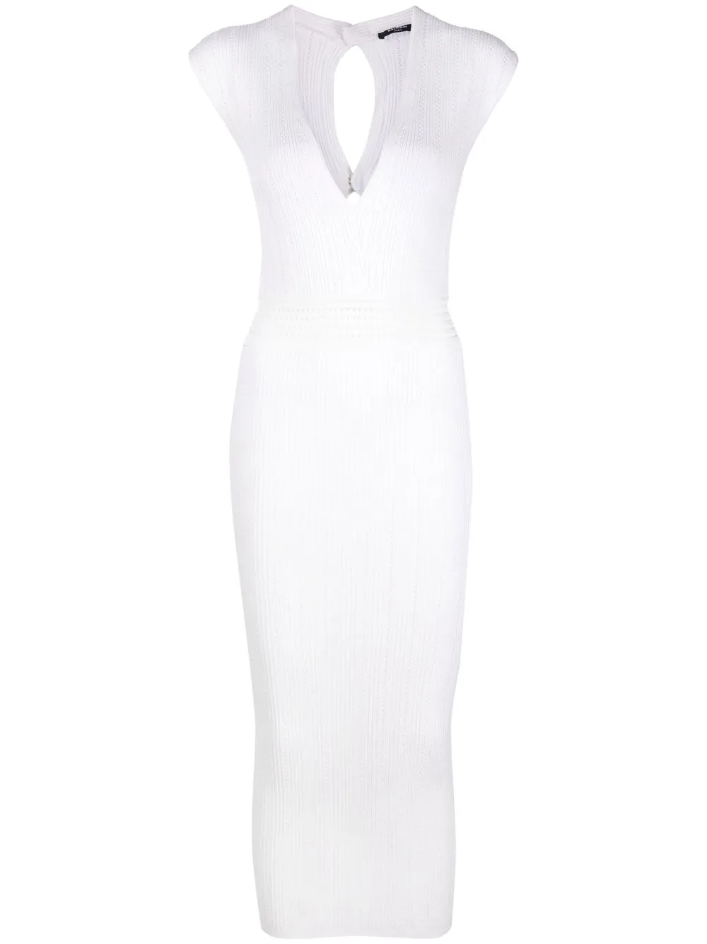 

Balmain V-neck knitted midi dress - White