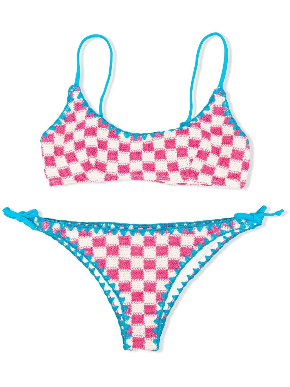 

MC2 Saint Barth Kids bikini de crochet con motivo de cuadros - Rosado