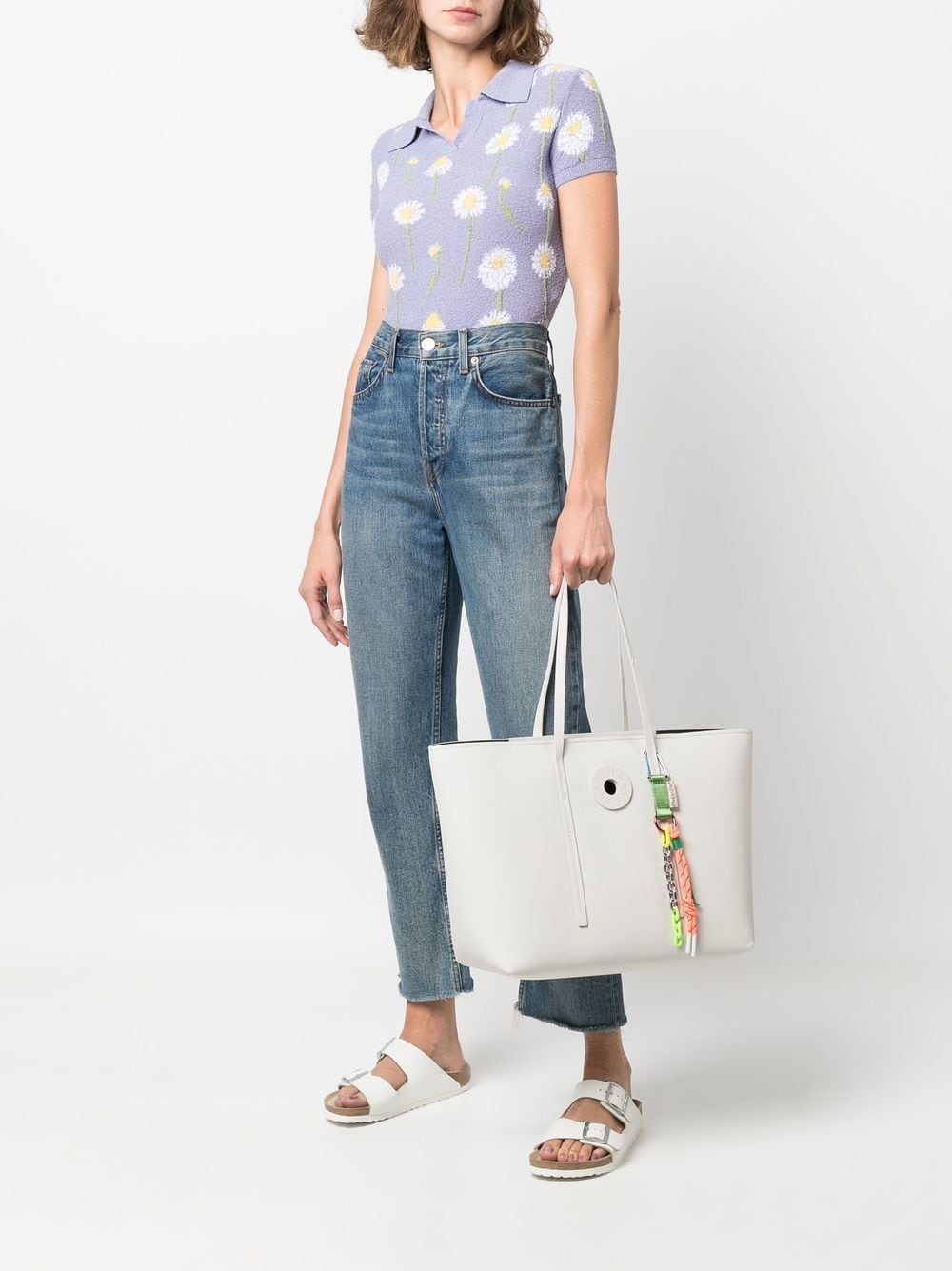 Shop Bimba Y Lola Charm-detail Square Tote In White