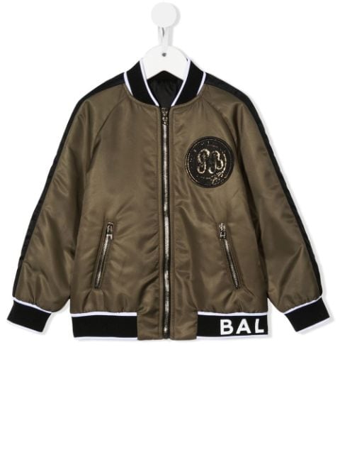 Balmain Kids logo-patch bomber jacket