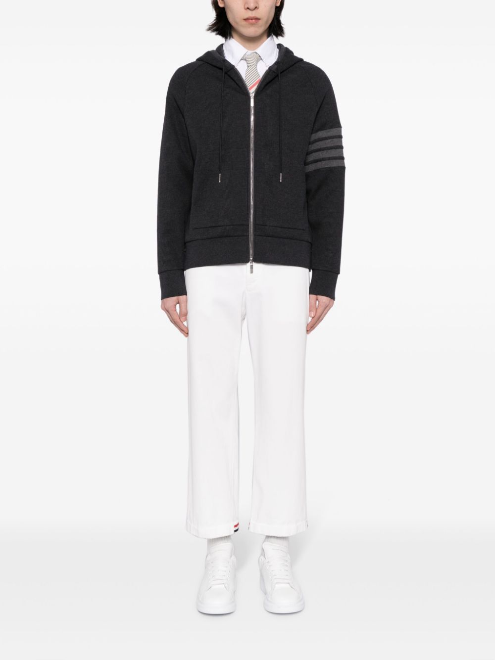 Thom Browne 4-bar zip up hoodie - Grey