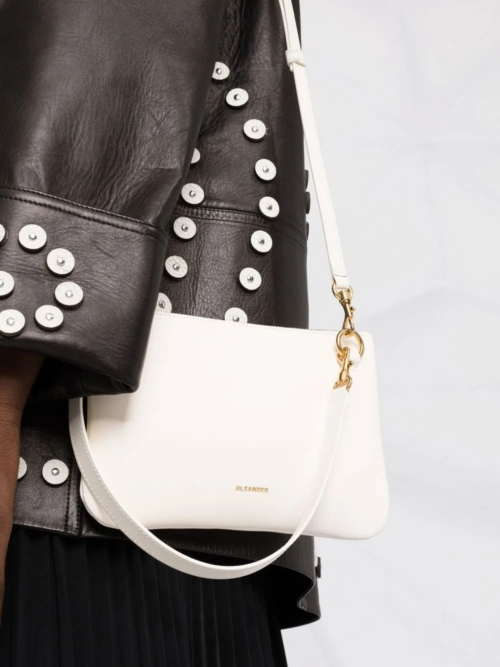 Jil Sander Leren crossbodytas Beige