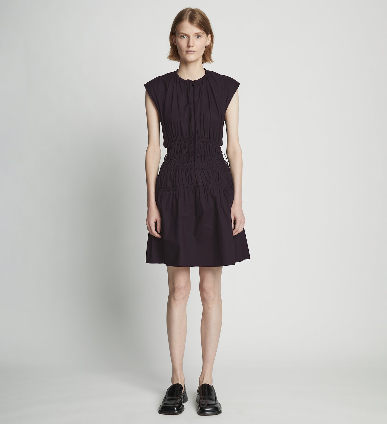 Poplin Drawstring Mini Dress in black | Proenza Schouler