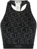 GCDS logo-print lurex cropped top - Black