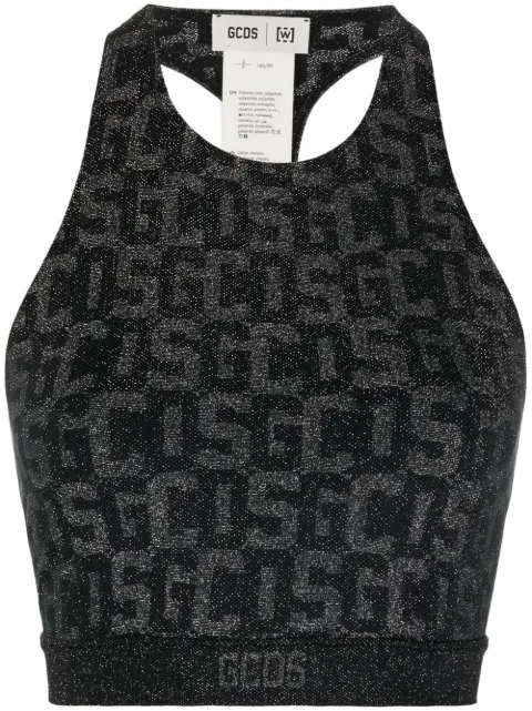 GCDS logo-print lurex cropped top