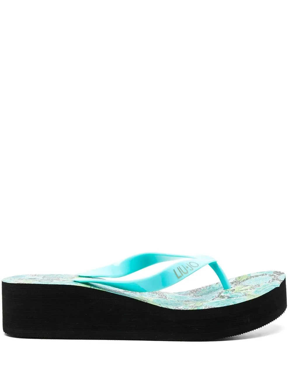 

LIU JO floral-print wedge flip flops - Blue