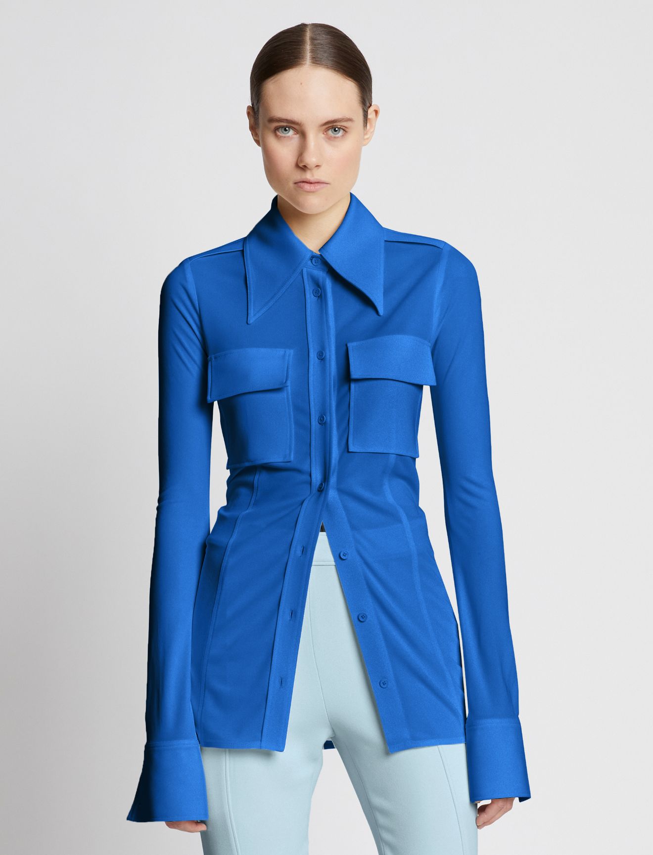 Matte Jersey Shirt in blue | Proenza Schouler