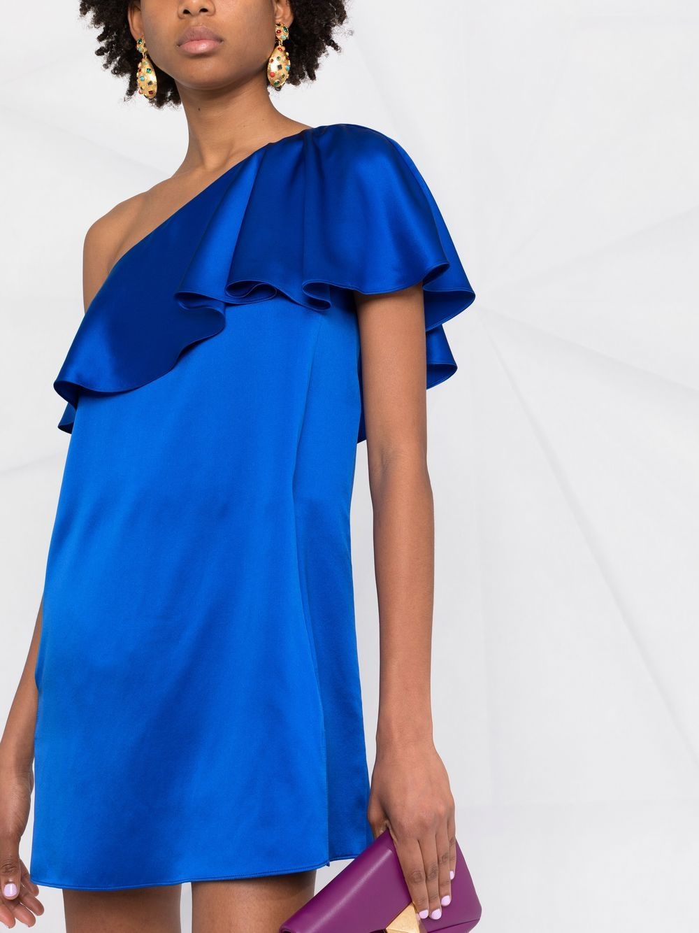Shop Saint Laurent Ruffled One-shoulder Dress In Blau