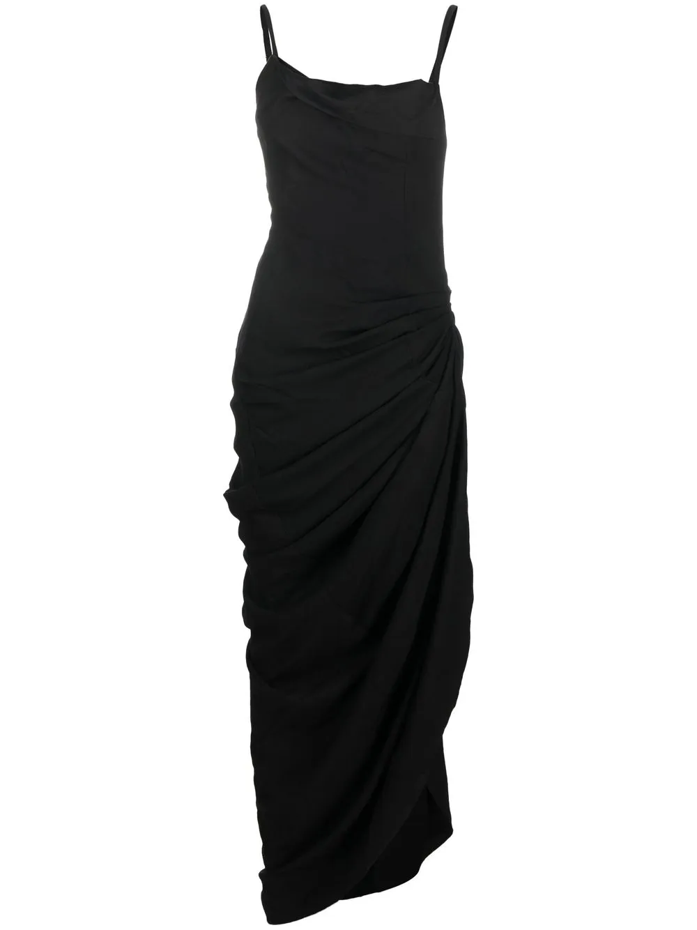 Jacquemus Saudade Open-back Ruched Twill Maxi Dress In Black