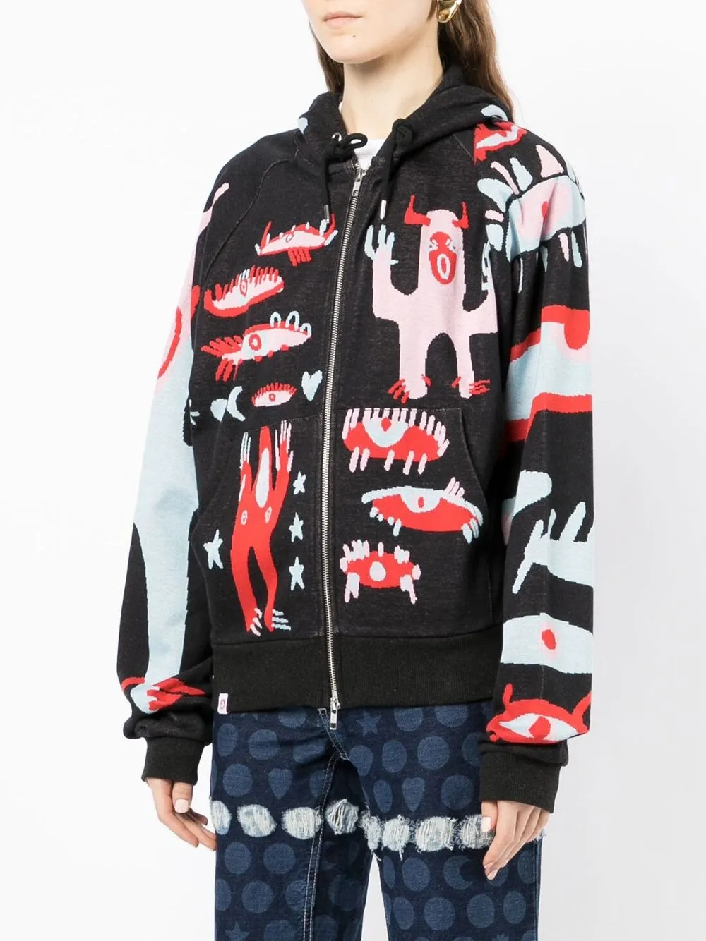 graphic-print zip-up hoodie