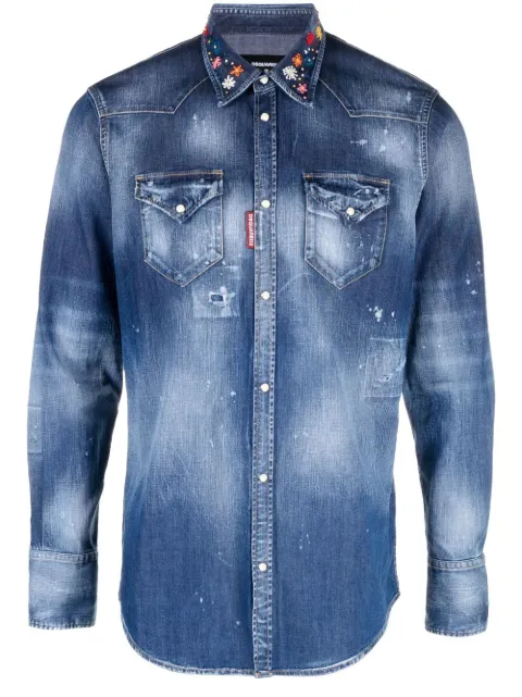 embroidered-design denim shirt