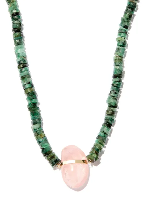 JIA JIA Collana con perline in oro giallo 14kt con smeraldo e quarzo rosa